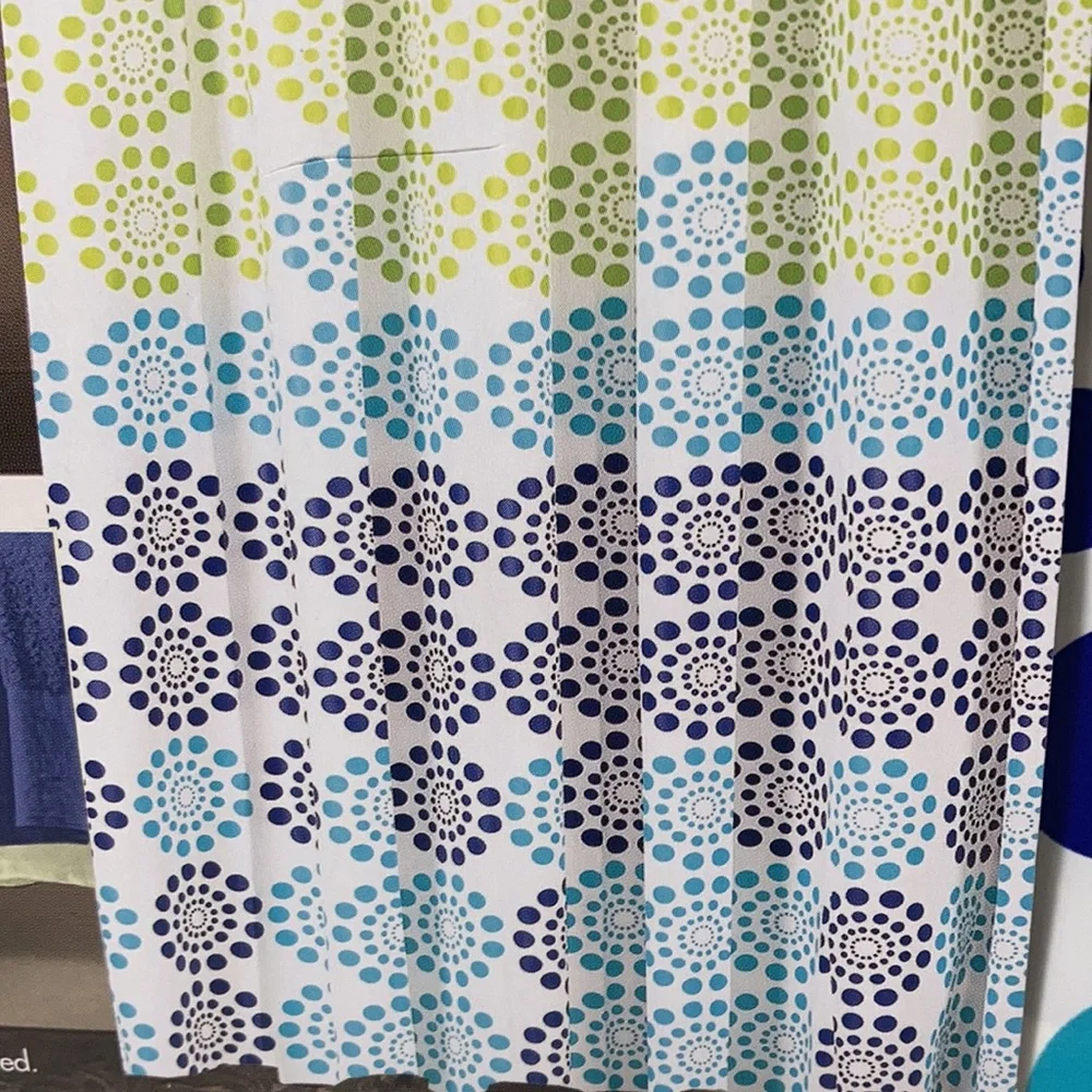 Shower Curtain or Liner Green Blue White NWT Peva Polka Dot Bursts 70